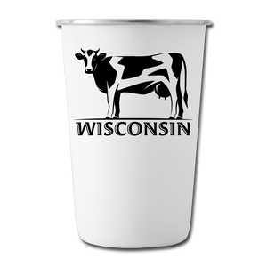 Wisconsin - Cow - Black - Stainless Steel Pint Cup - white