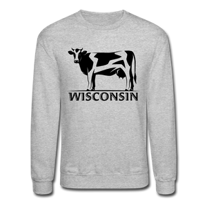 Wisconsin - Cow - Black - Crewneck Sweatshirt - heather gray