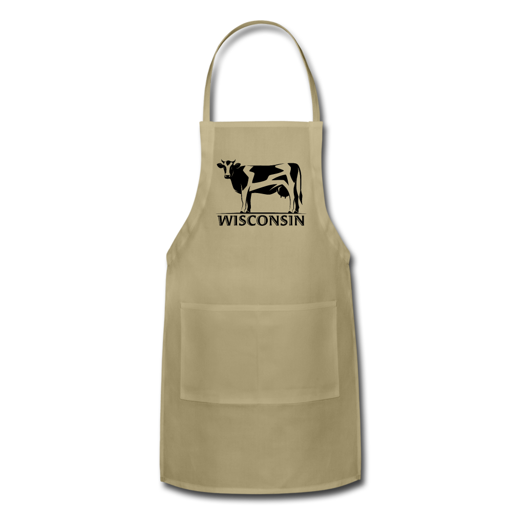 Wisconsin - Cow - Black - Adjustable Apron - khaki