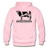 Wisconsin - Cow - Black - Gildan Heavy Blend Adult Hoodie - light pink