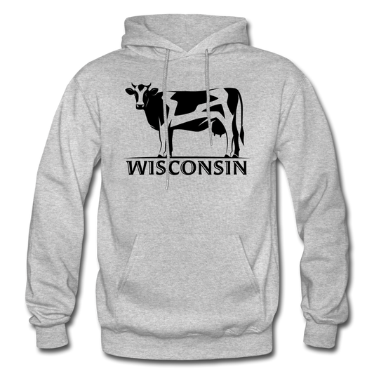 Wisconsin - Cow - Black - Gildan Heavy Blend Adult Hoodie - heather gray