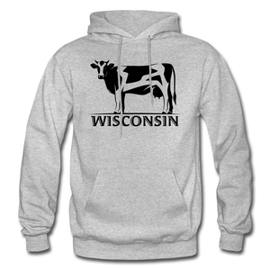 Wisconsin - Cow - Black - Gildan Heavy Blend Adult Hoodie - heather gray