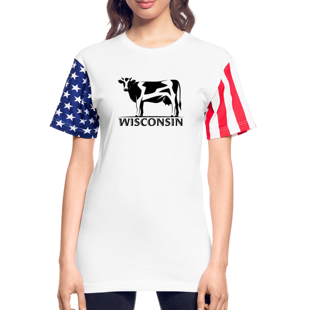 Wisconsin - Cow - Black - Adult Stars & Stripes T-Shirt - white