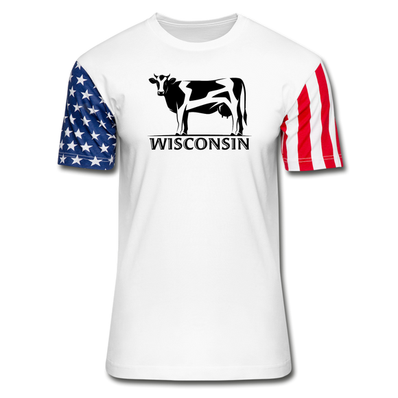 Wisconsin - Cow - Black - Adult Stars & Stripes T-Shirt - white