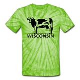 Wisconsin - Cow - Black - Unisex Tie Dye T-Shirt - spider lime green