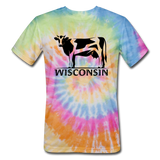Wisconsin - Cow - Black - Unisex Tie Dye T-Shirt - rainbow