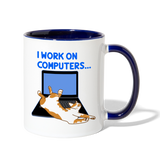 I Work On Computers - Cat - Contrast Coffee Mug - white/cobalt blue