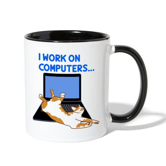 I Work On Computers - Cat - Contrast Coffee Mug - white/black