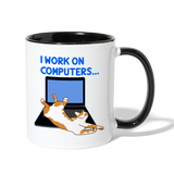 I Work On Computers - Cat - Contrast Coffee Mug - white/black