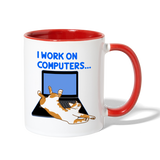 I Work On Computers - Cat - Contrast Coffee Mug - white/red